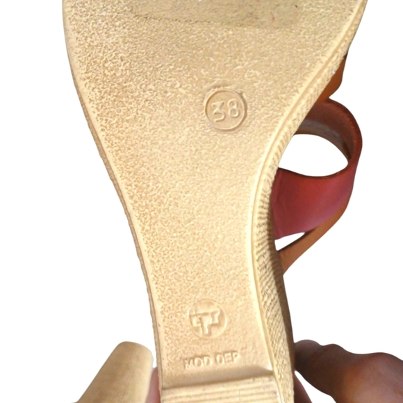 Sotta Sopra Pink and Orange Leather Platform Wedge Sandals Size 7 - Picture 9 of 11